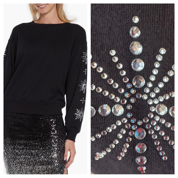 WILDFOX SNOWFLAKE CODY RHINESTONE SWEATSHIRT LARGE BLACK SILVER - Picture 8 of 8